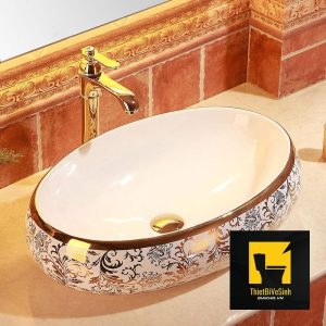 Chậu lavabo đặt bàn Oval hoa văn Navier NV-418